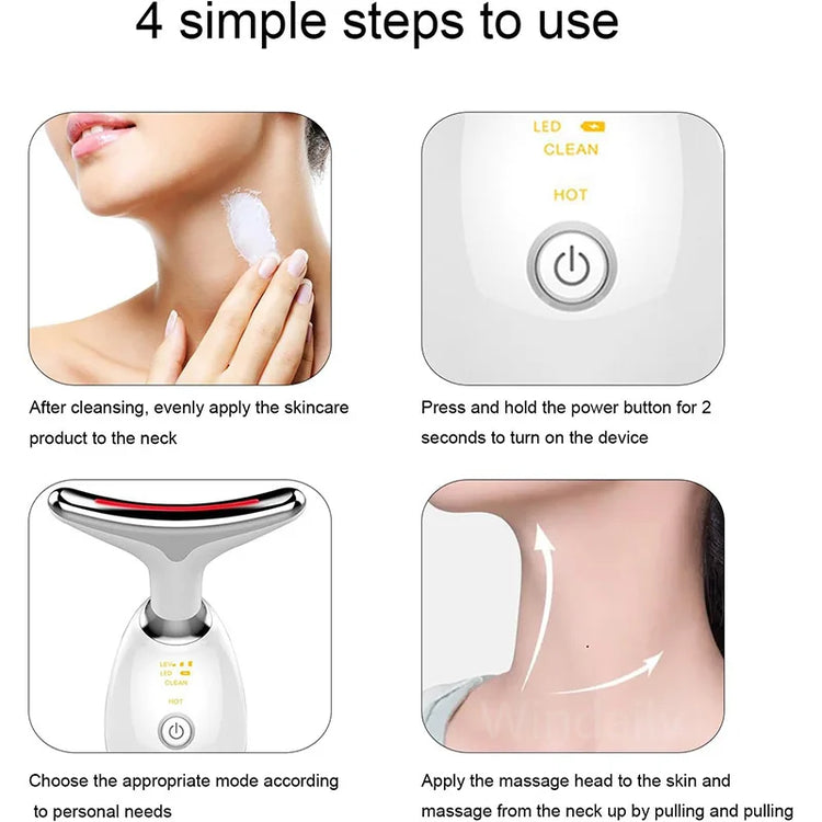 Face and neck LED massager with charging cable