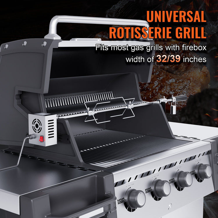 Electric BBQ rotisserie kit with stainless steel spit rod and 110V motor