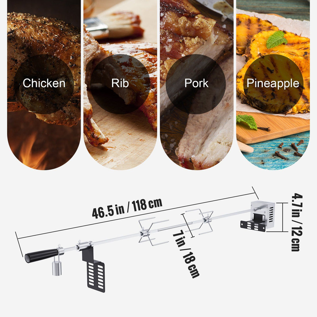 Universal mount detail showing adjustable width range