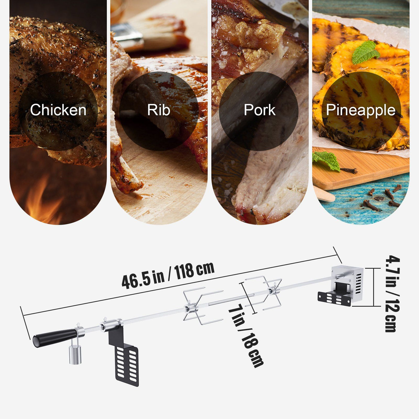 Universal mount detail showing adjustable width range