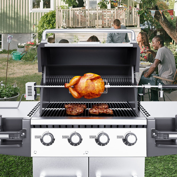 Full electric BBQ rotisserie kit contents laid out