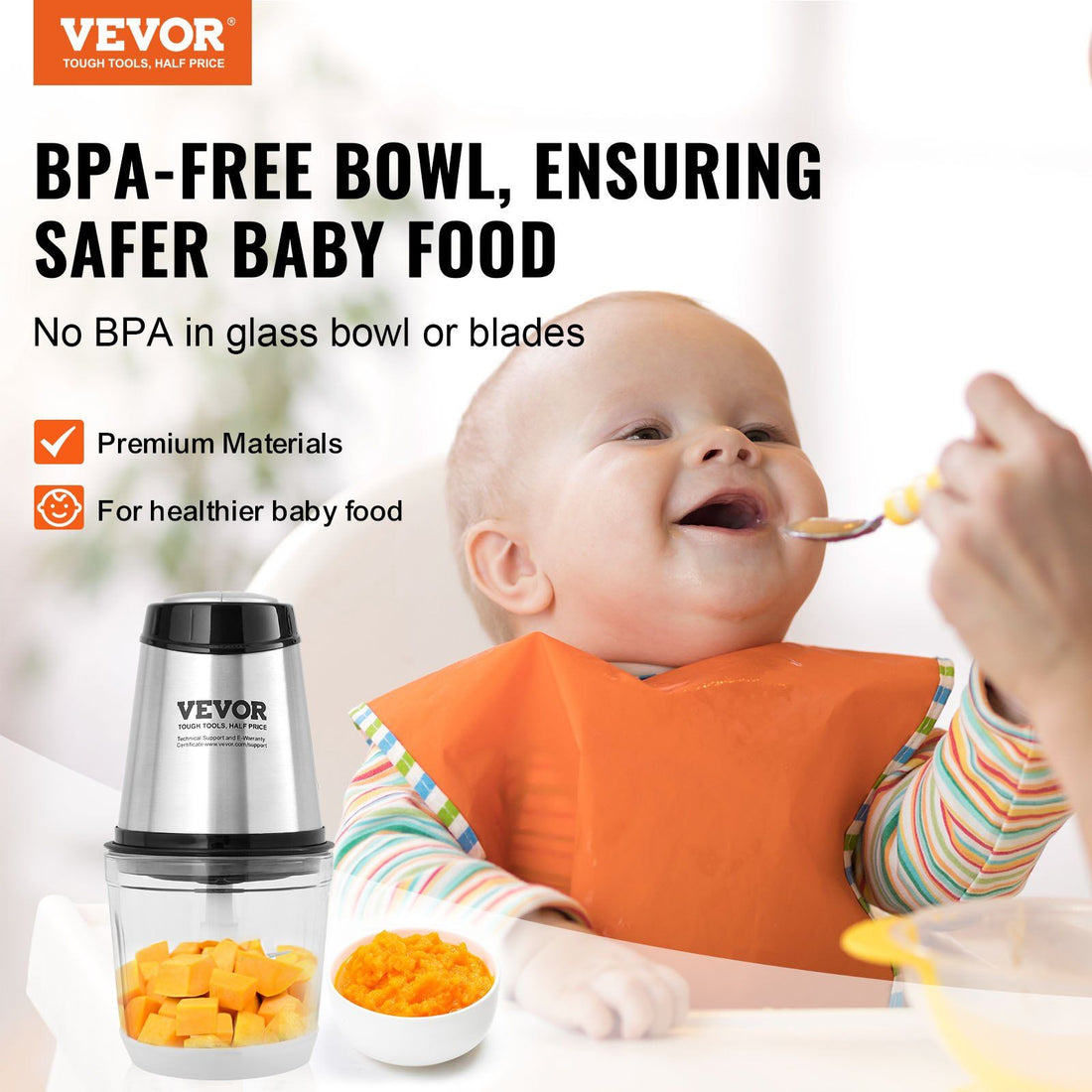 Food processor shown at an angle to show the glass bowl seated on the powered base