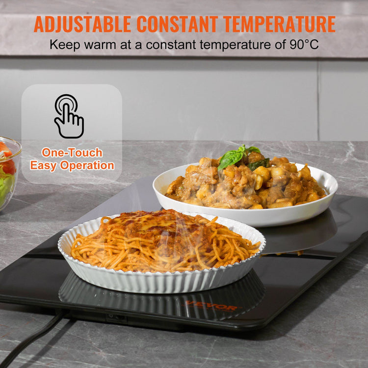 Electric food warming tray, portable, 16.5 by 11 inch surface, detail view