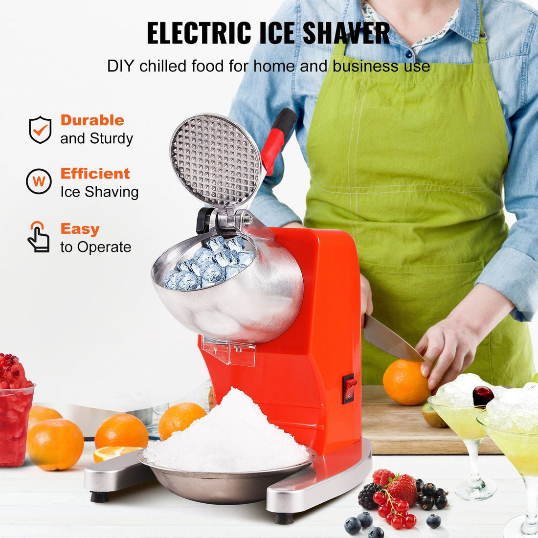 Electric Ice Crusher Shaved Ice Machine angled detail view, electric ice crusher machine