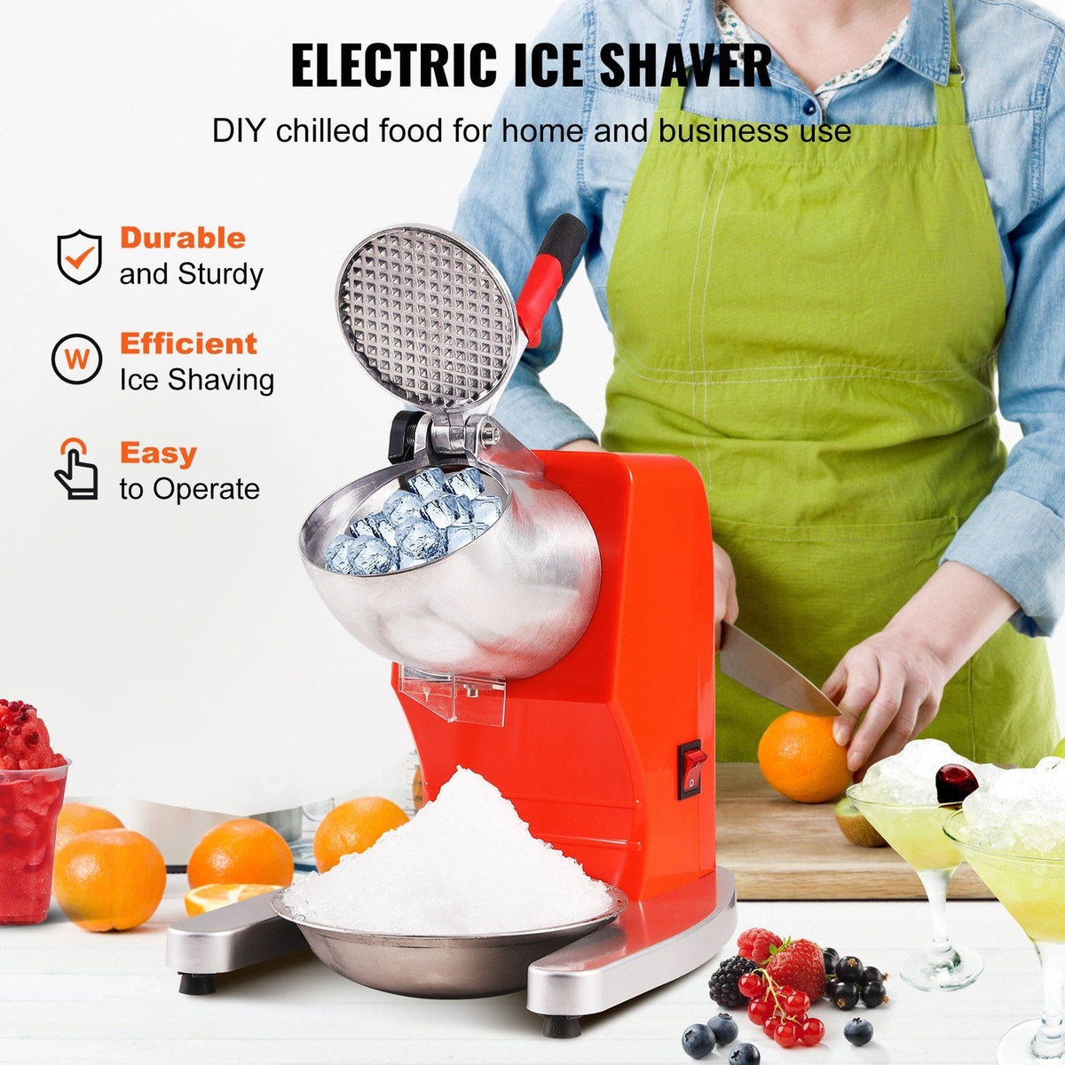 Electric Ice Crusher Shaved Ice Machine angled detail view, electric ice crusher machine