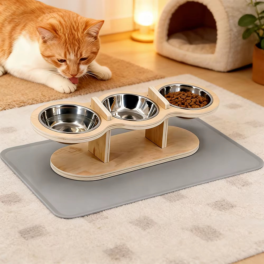 Elevated Cat Feeder Stand with raised cat bowl, full view