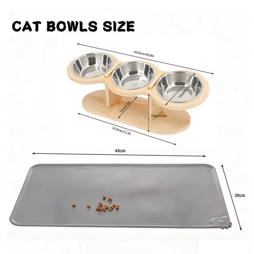 Cat eating from the raised cat bowl, lifestyle shot