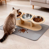 Tilted cat bowl detail and stand frame close-up