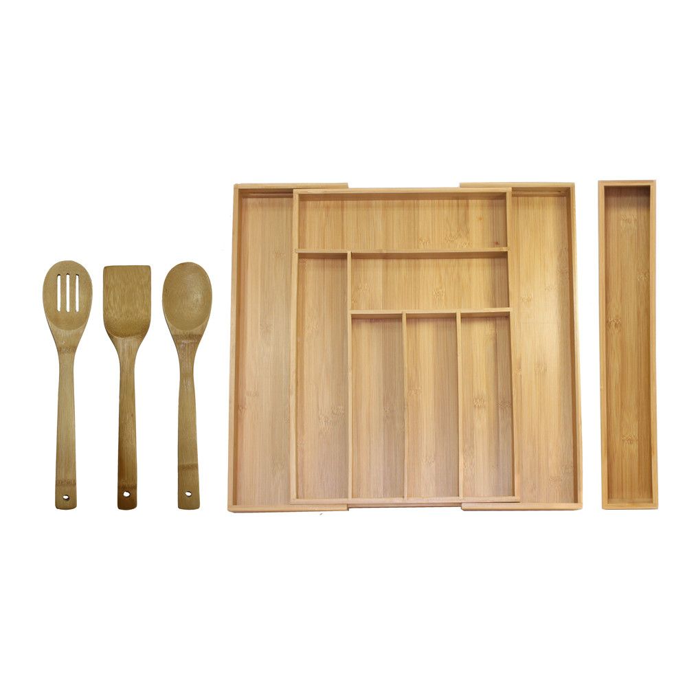 Expandable Bamboo Utensil Drawer Organizer detail close-up
