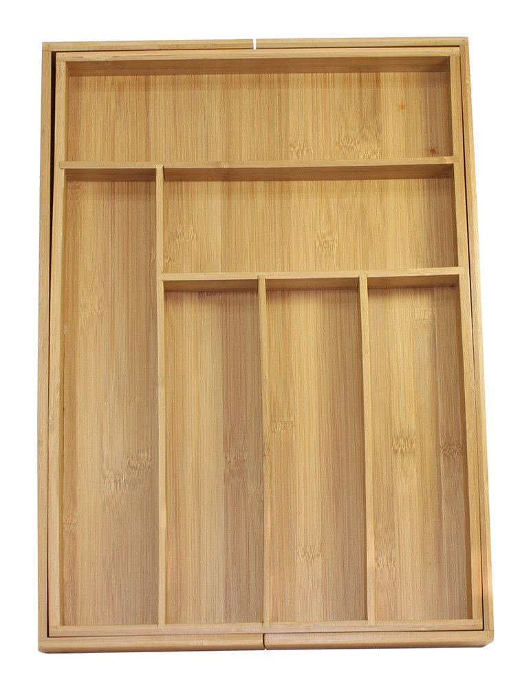Expandable Bamboo Utensil Drawer Organizer side angle
