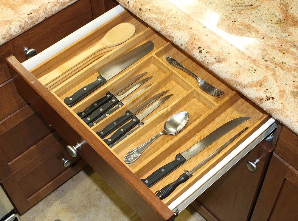 Expandable Bamboo Utensil Drawer Organizer main view