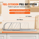 Pan and pot organizer rack installed under a kitchen cabinet