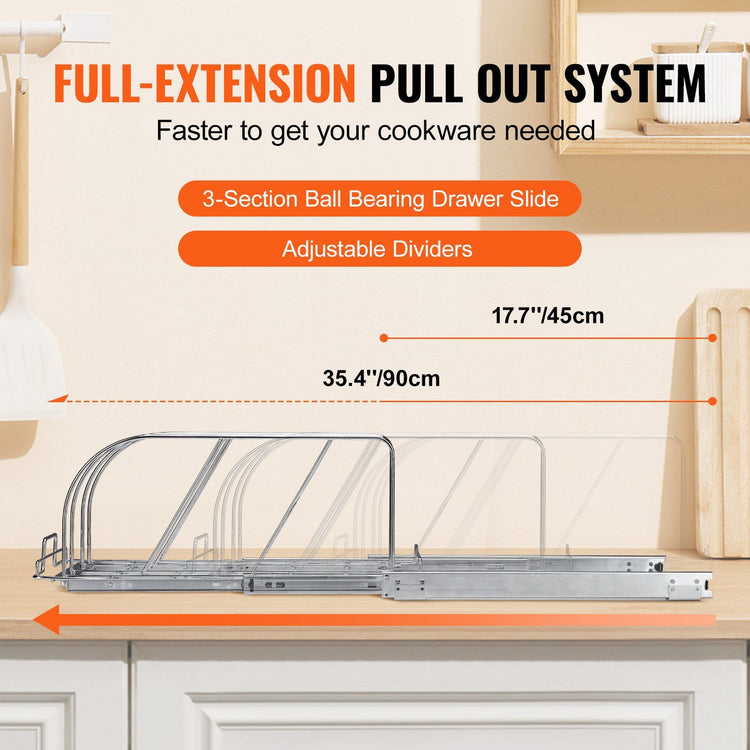 Pan and pot organizer rack installed under a kitchen cabinet
