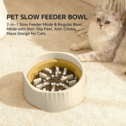 Slow feeder dog bowl with puzzle ridges maze side