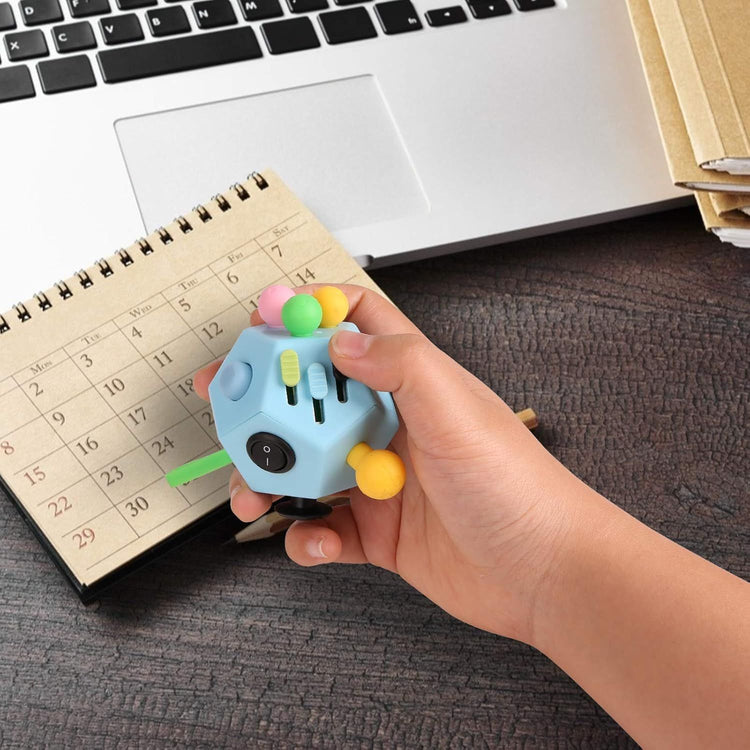 Fidget dodecagon cube 12 sided stress toy in blue