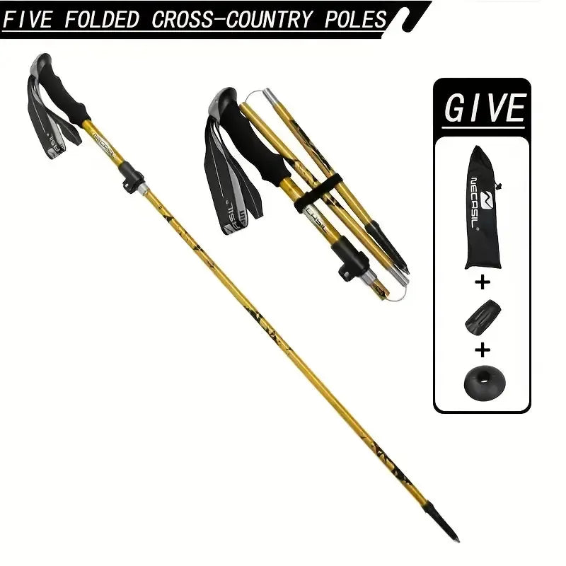 Foldable walking stick in golden yellow color