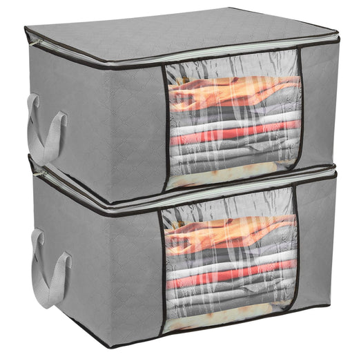 Foldable clothes storage bags 2-pack with clear window and dual zippers