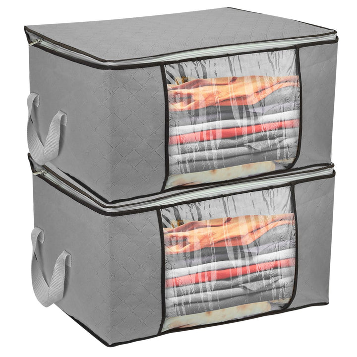 Foldable clothes storage bags 2-pack with clear window and dual zippers