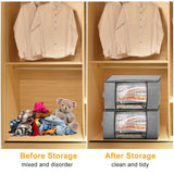 Clear viewing window detail on foldable clothes storage bag