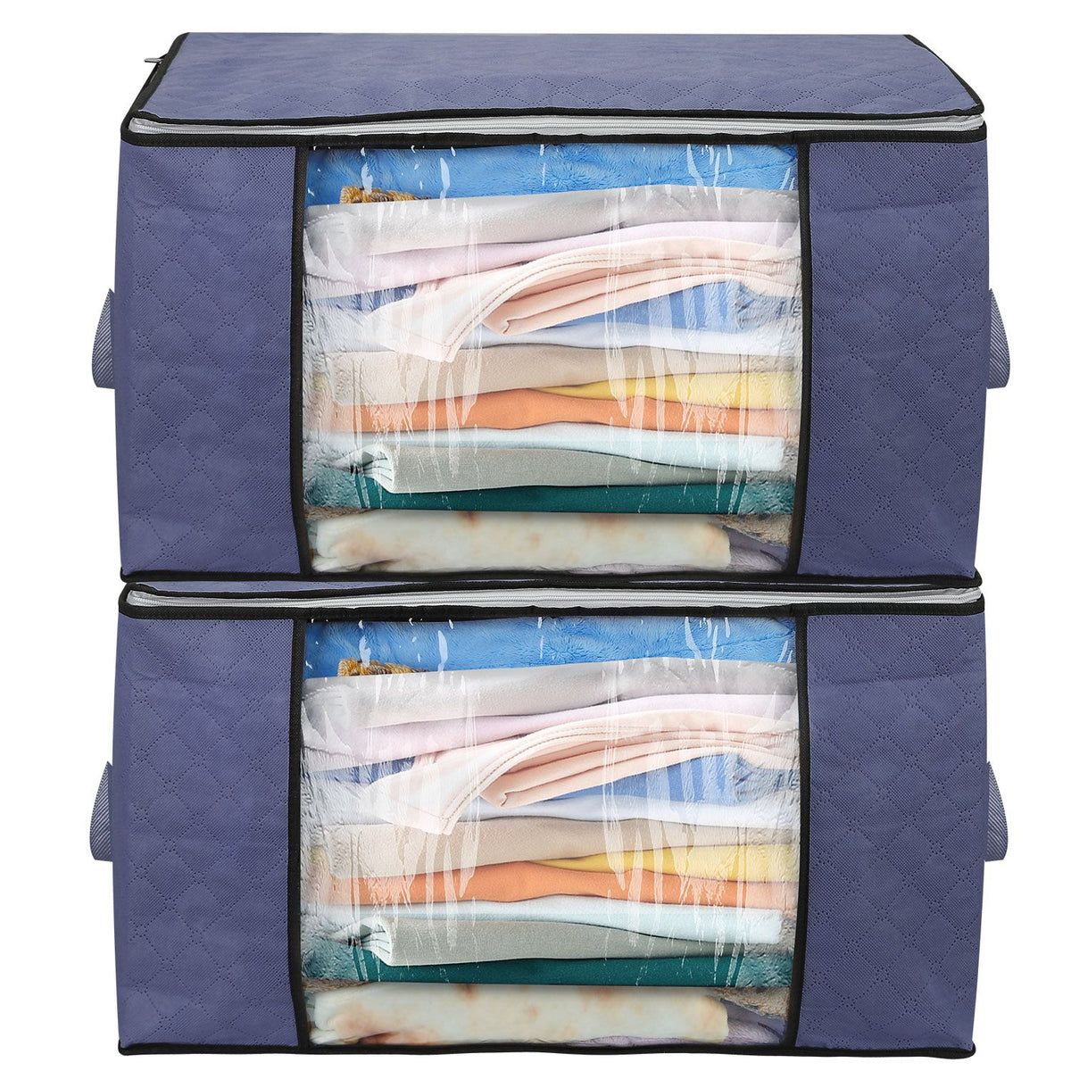 Foldable clothes storage bags stacked under-bed style
