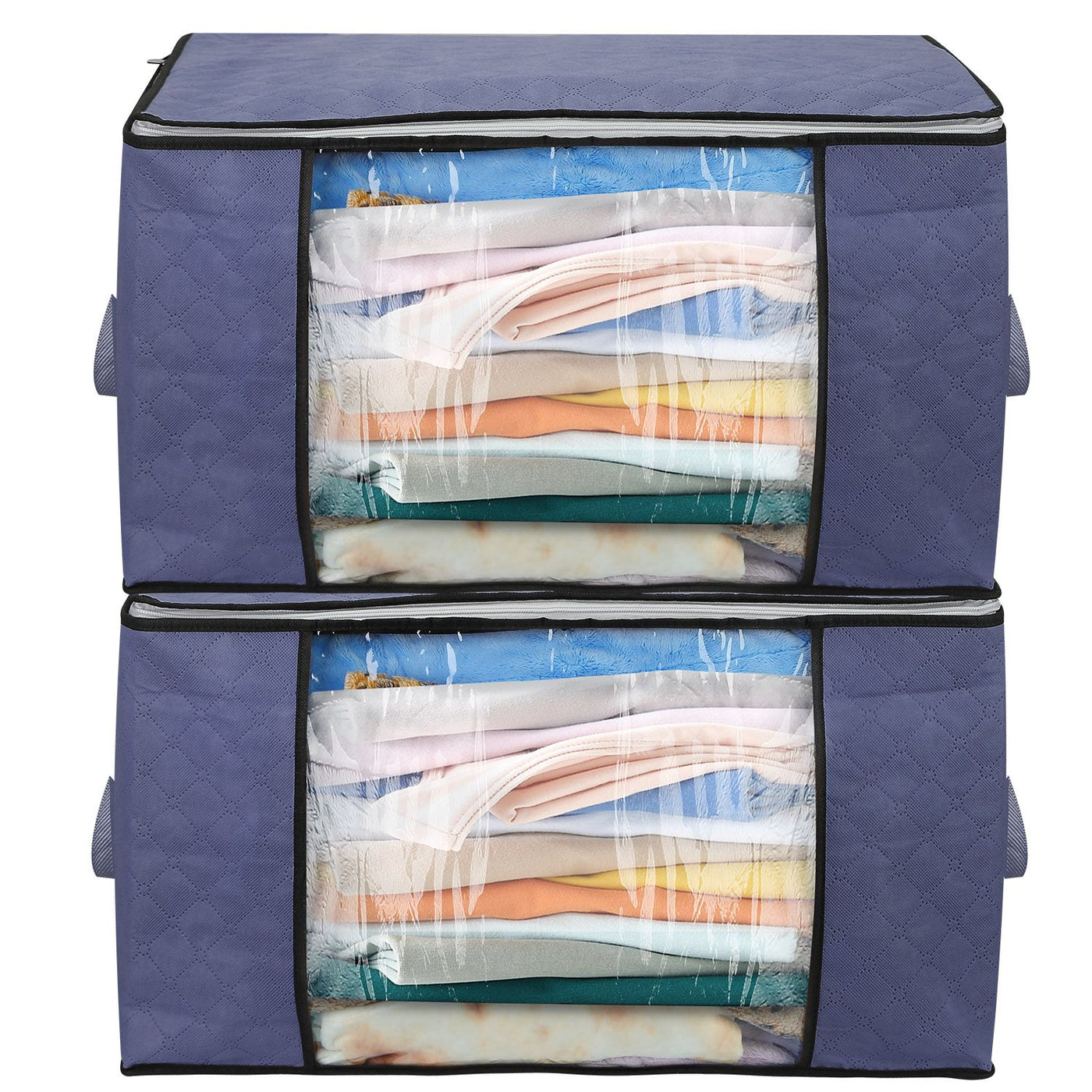Foldable clothes storage bags stacked under-bed style