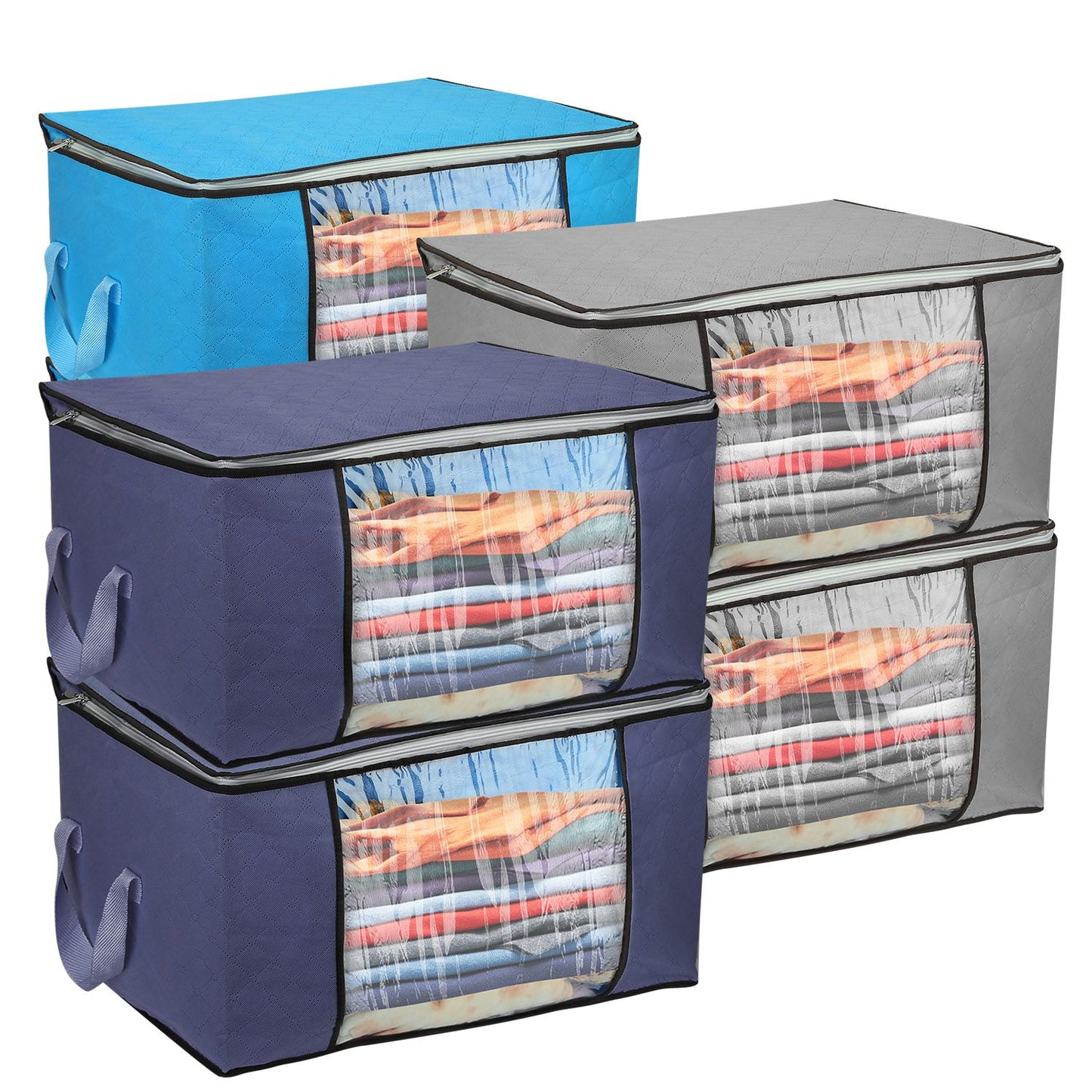 Side view of foldable clothes storage bag carry handle