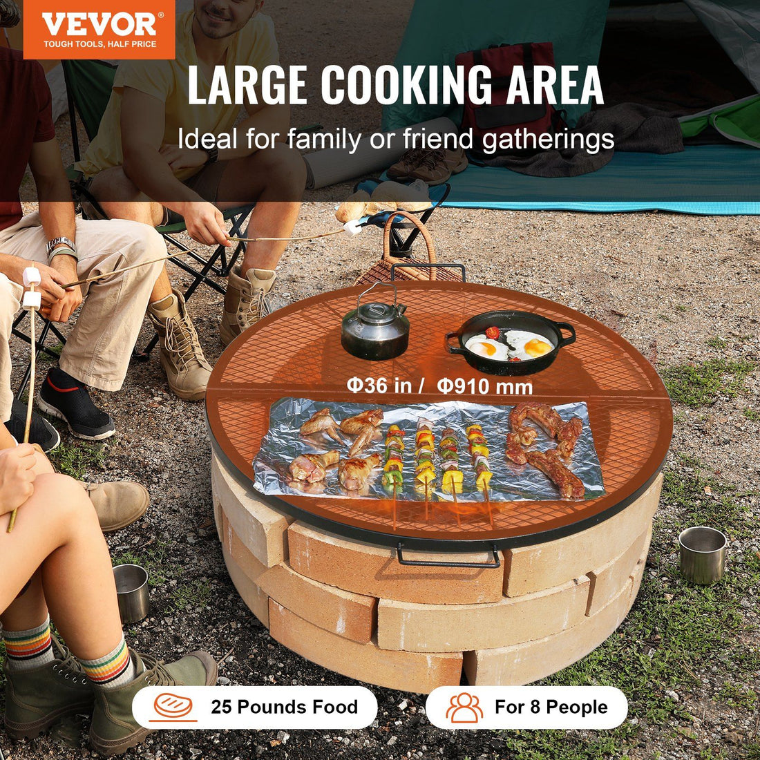 Foldable Fire Pit Grill Grate angled detail view, foldable fire pit grill grate