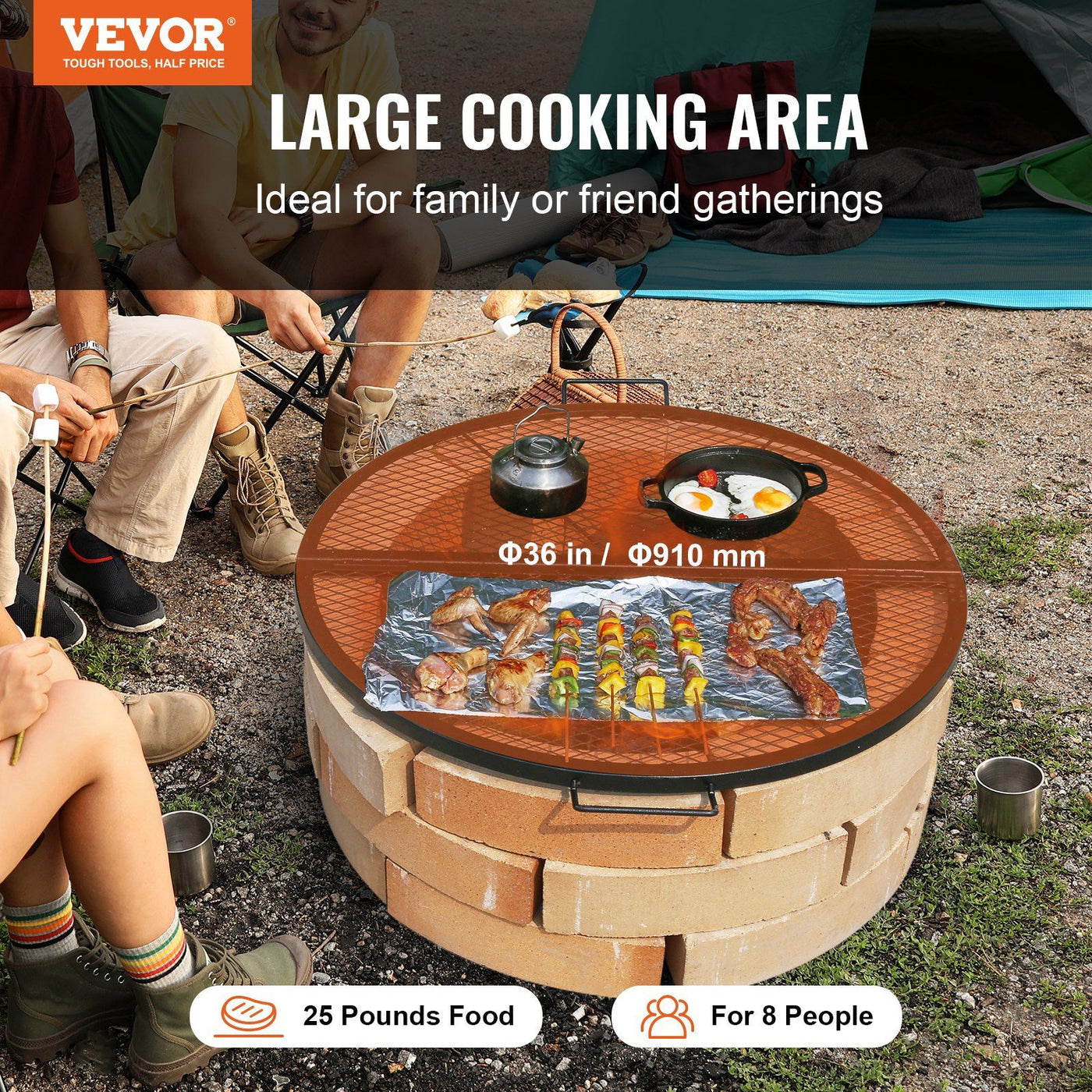 Foldable Fire Pit Grill Grate angled detail view, foldable fire pit grill grate