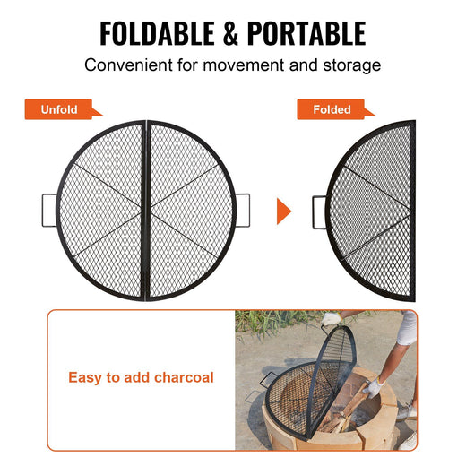 Foldable Fire Pit Grill Grate close-up view of build, foldable fire pit grill grate