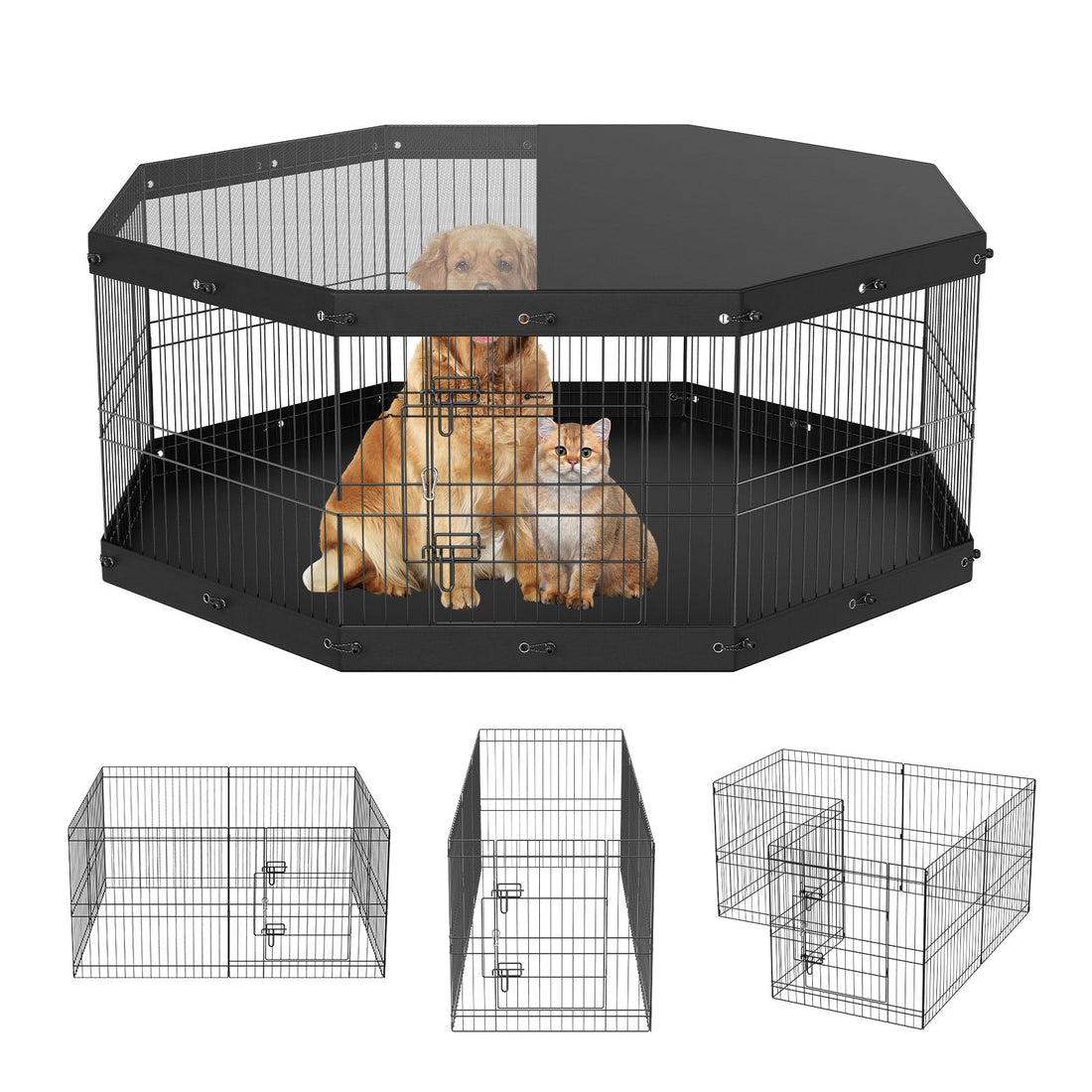 Heavy-duty foldable metal dog exercise pen, full view