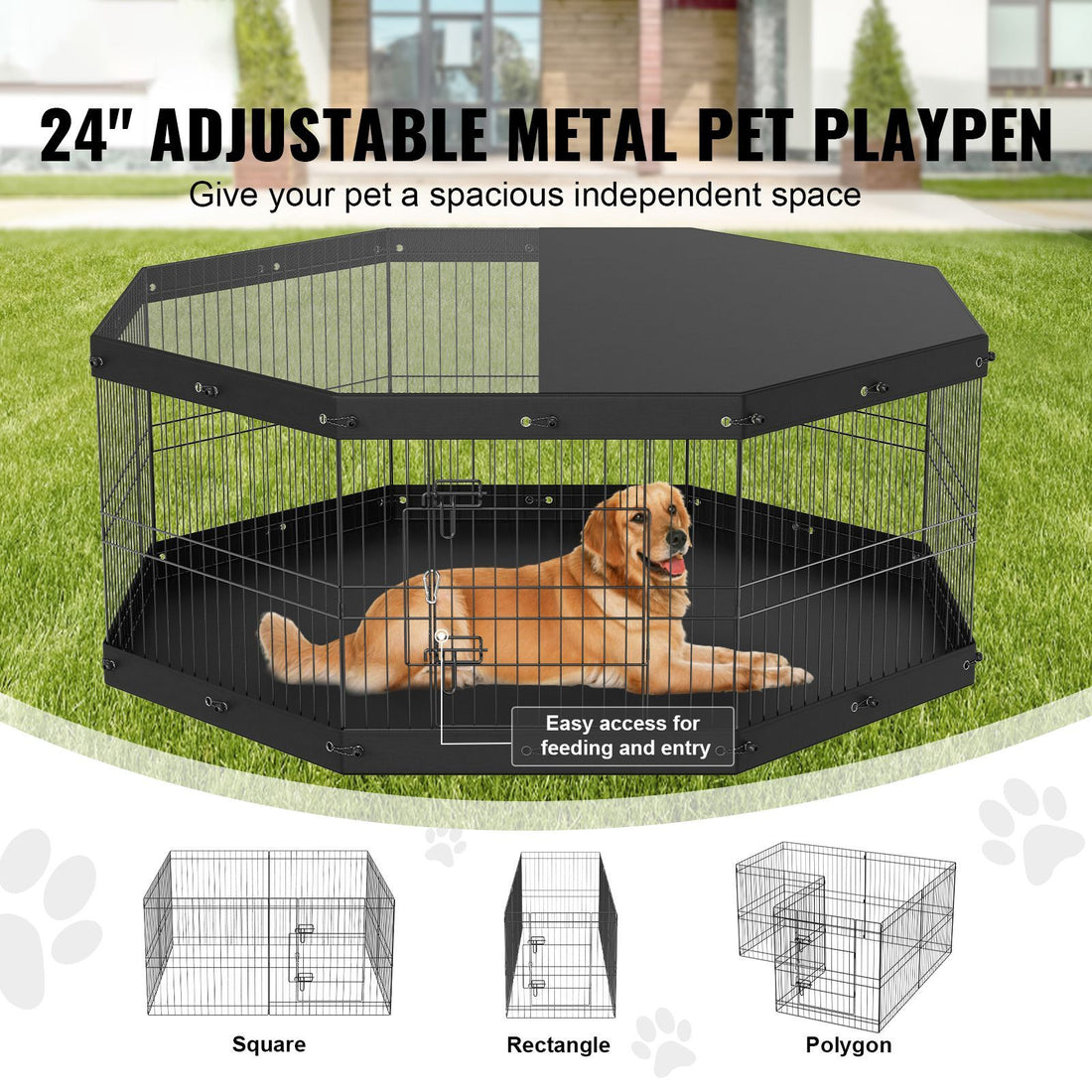 Dog playing inside exercise pen