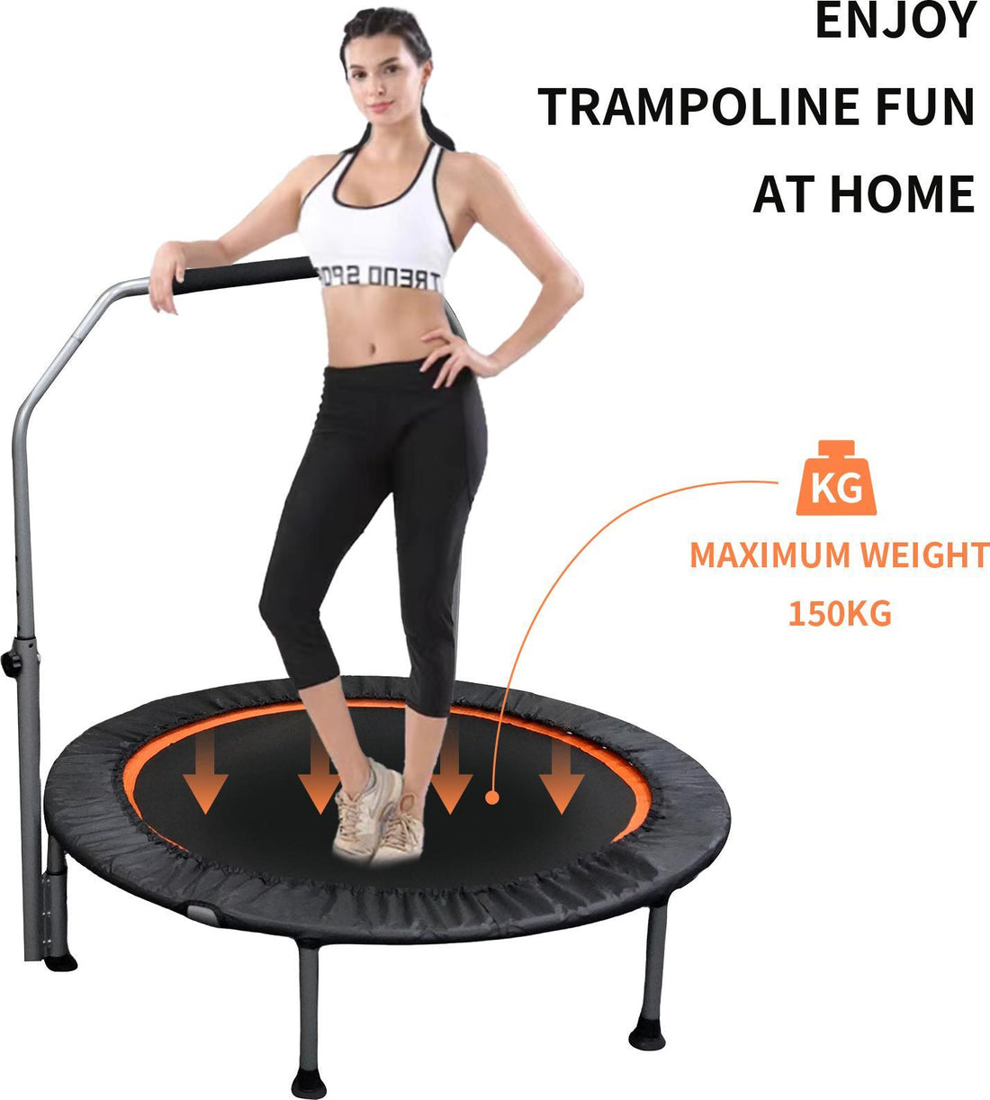 Rebounder trampoline shown folded for storage