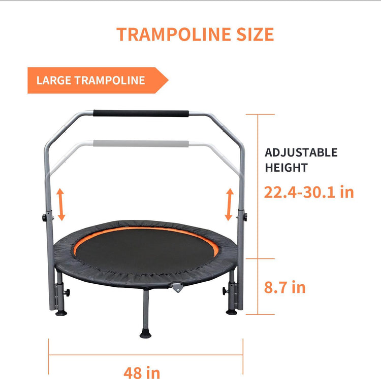 Adjustable handle height detail on the rebounder trampoline