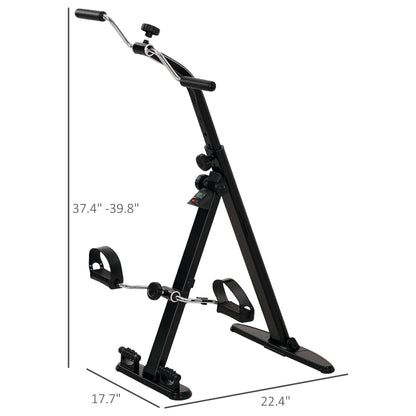 Pedal exerciser dimensions illustrated next to a chair