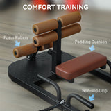 Sissy squat trainer with padded ankle hooks