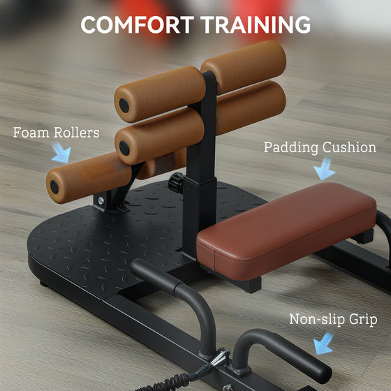 Sissy squat trainer with padded ankle hooks