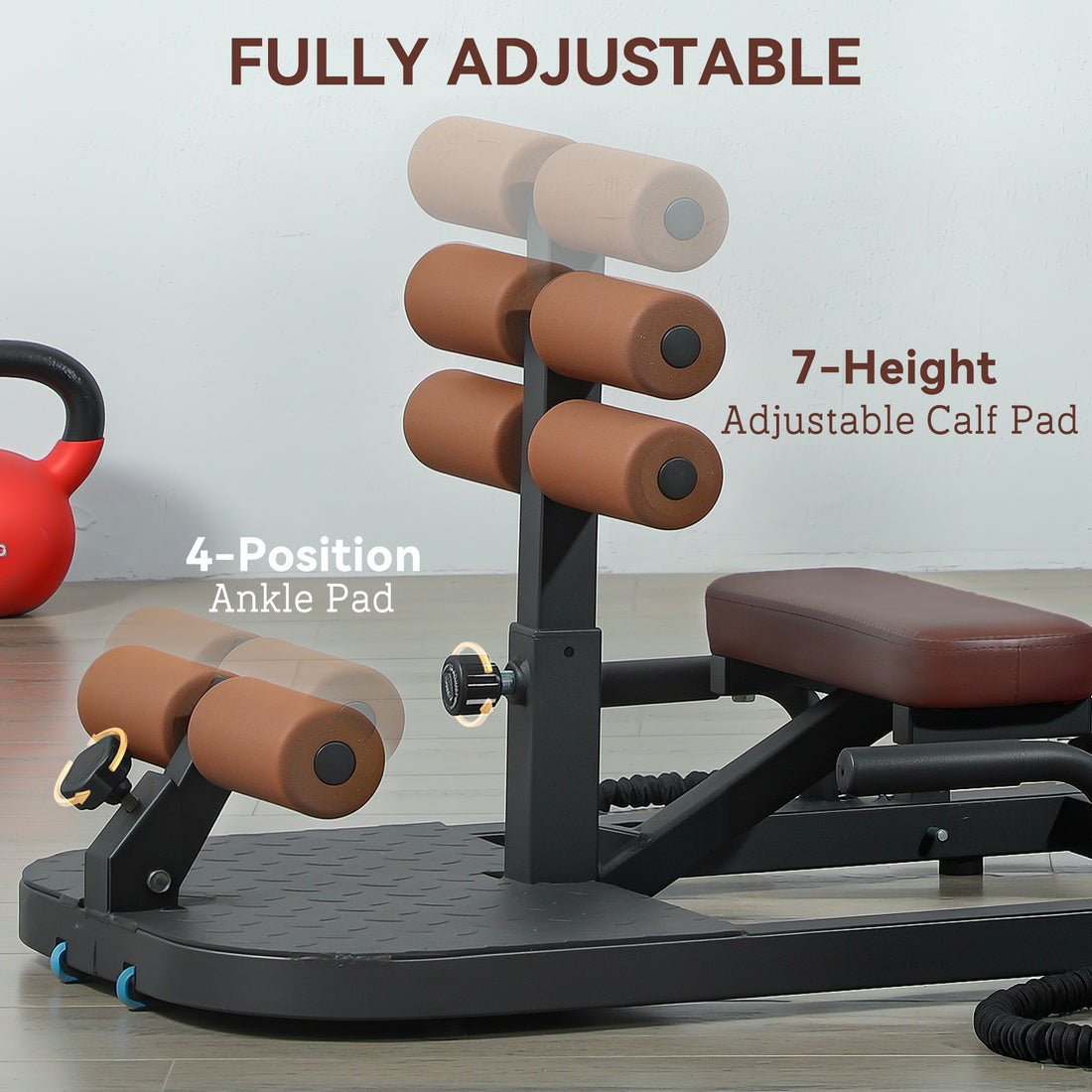 Sissy squat machine in folded storage position