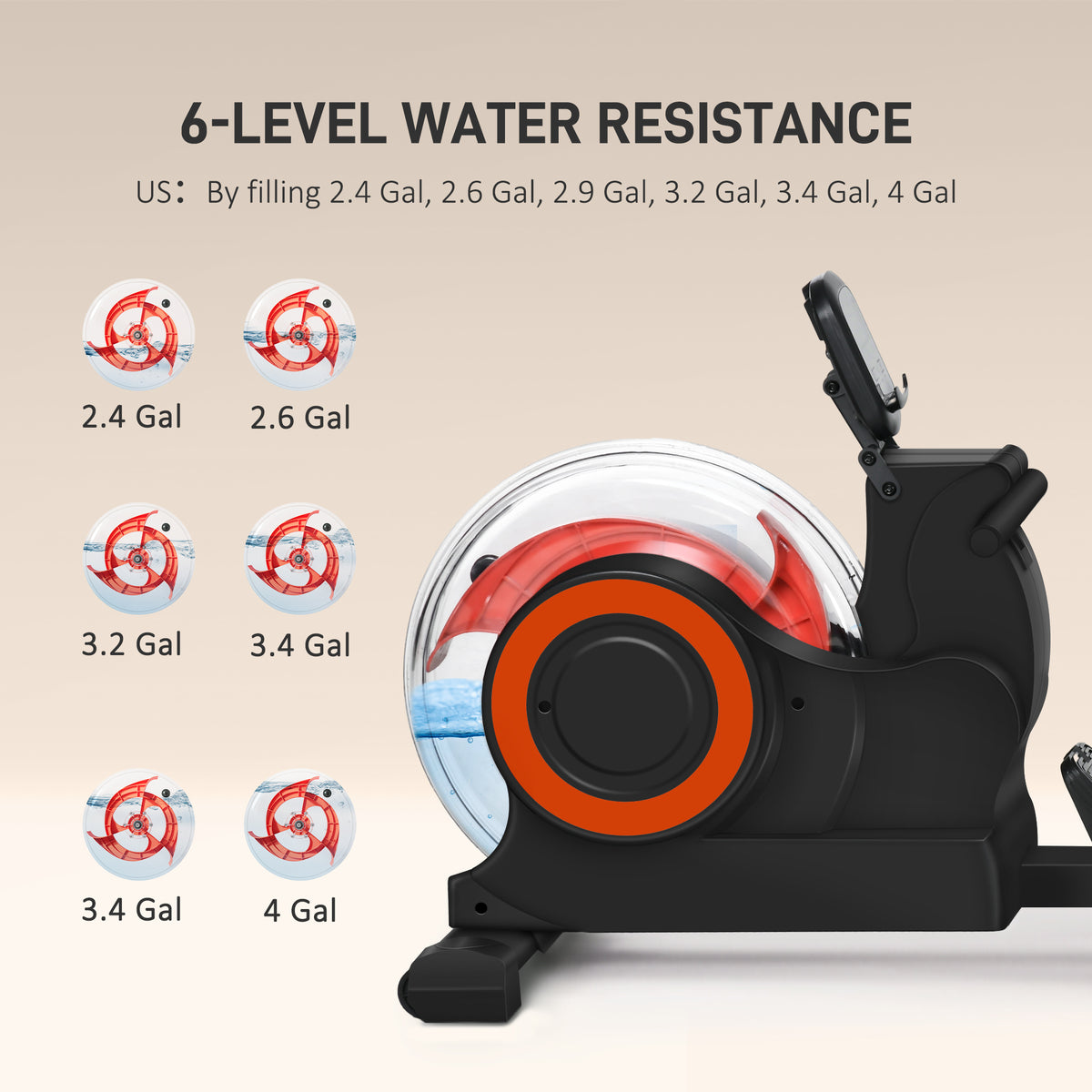 Water rower seat and footrest detail