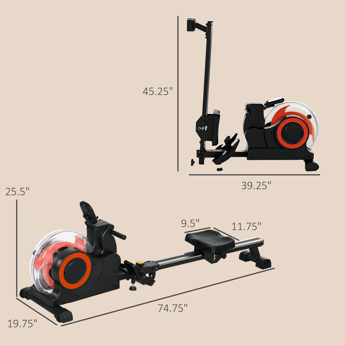 Water rower with tablet holder