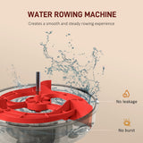 Foldable water rower in stored upright position