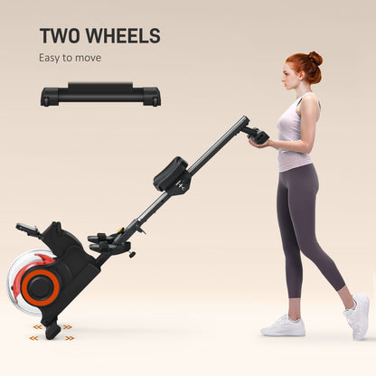 Water rowing machine transport wheels