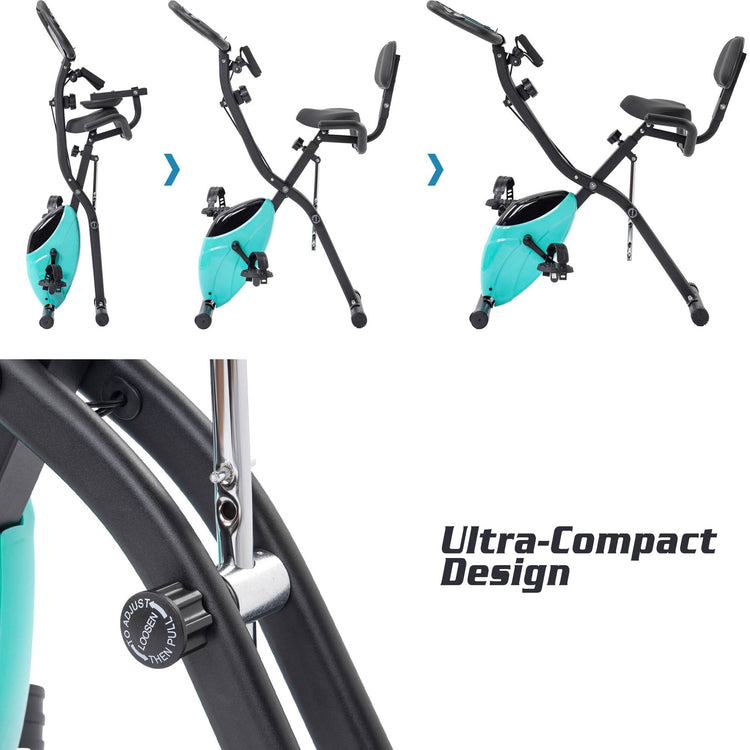 Folding exercise bike package contents shown laid out
