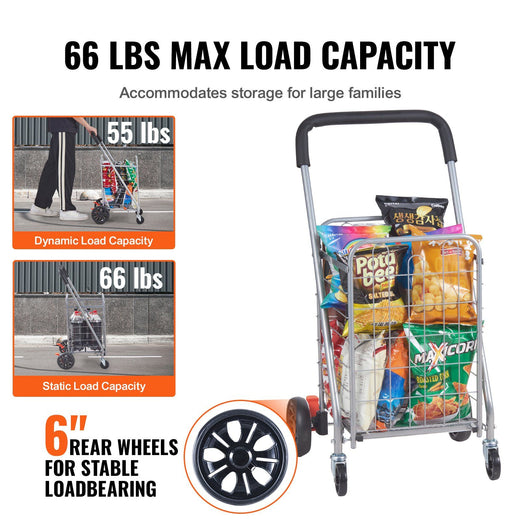Folding shopping cart with wheels side angle