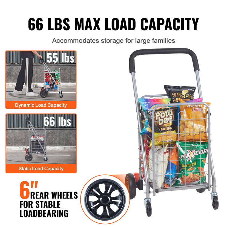 Folding shopping cart with wheels side angle