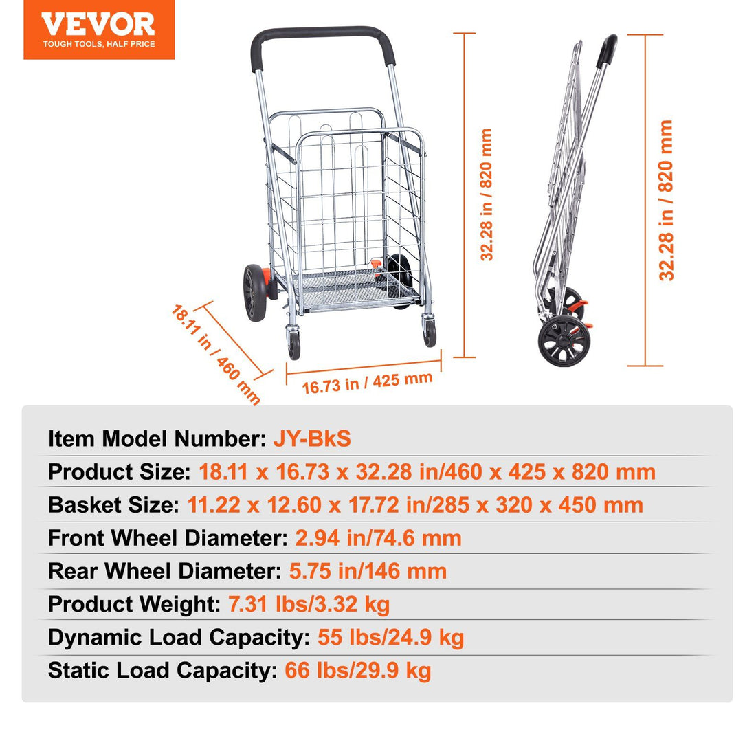 Folding shopping cart with wheels feature shot