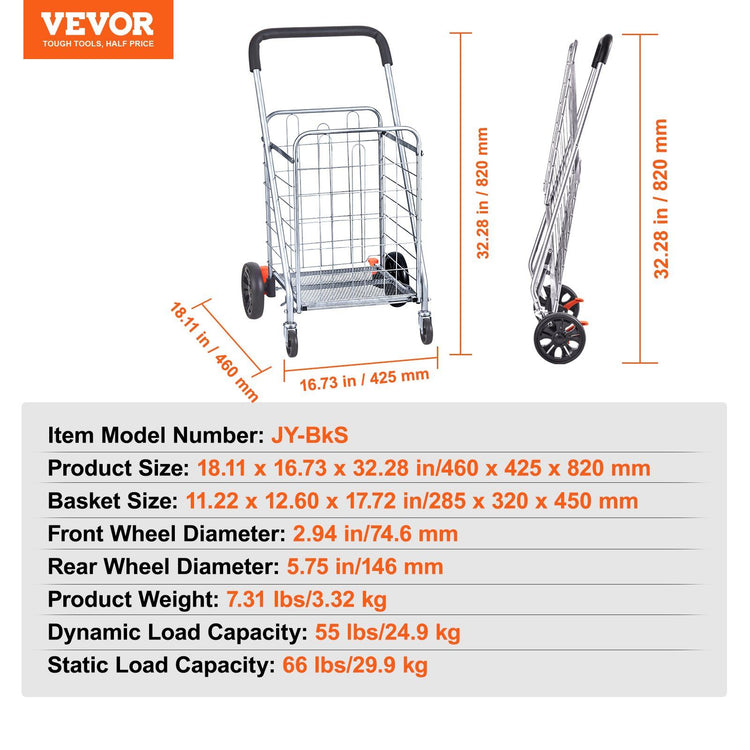 Folding shopping cart with wheels feature shot