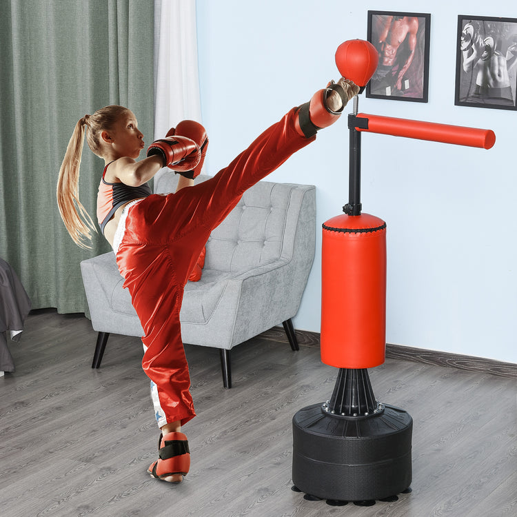 Boxing bag base and gloves included in the set
