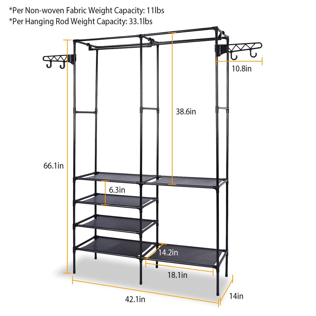 Steel garment rack close-up showing top hanging rod