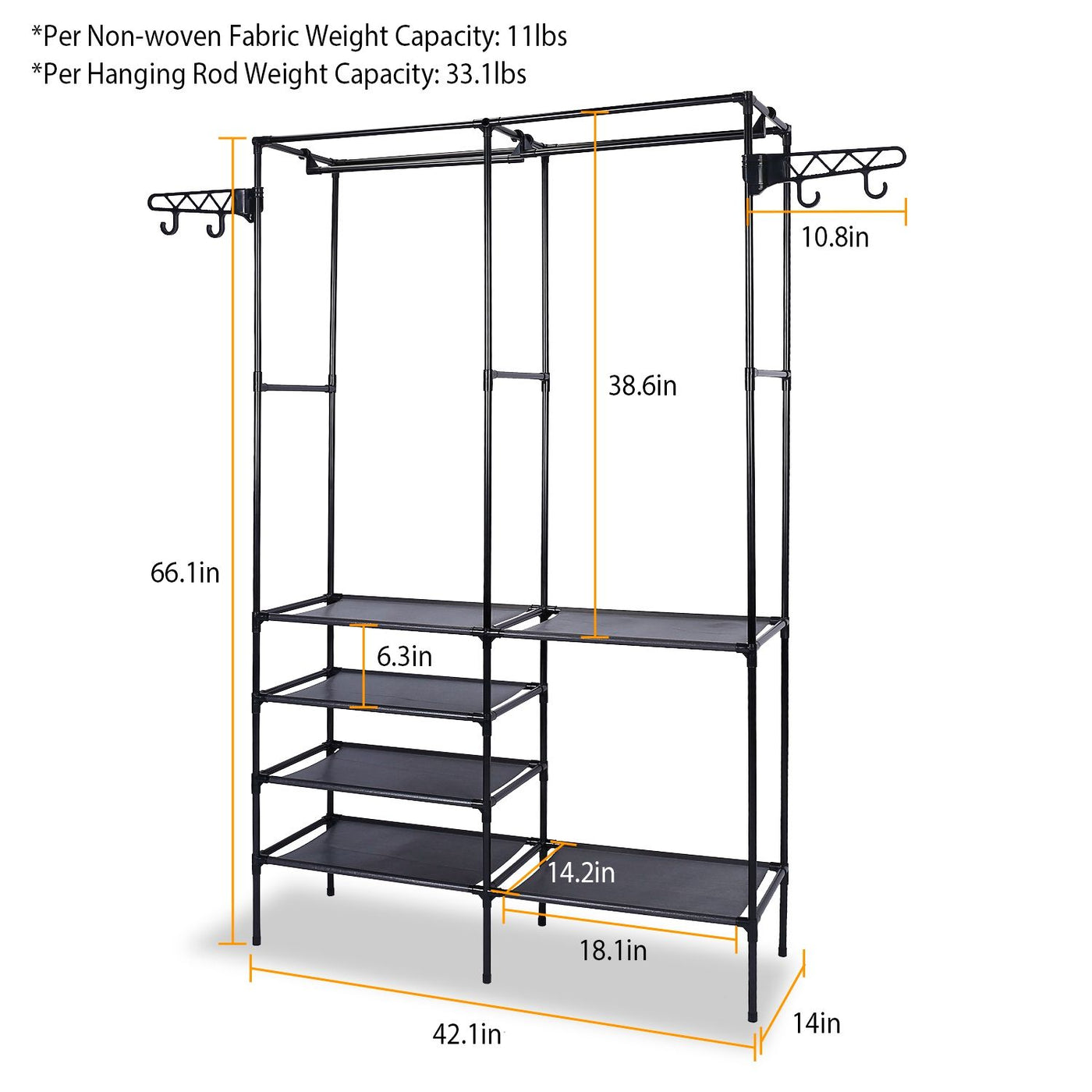 Steel garment rack close-up showing top hanging rod