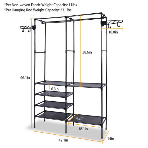 Steel garment rack close-up showing top hanging rod